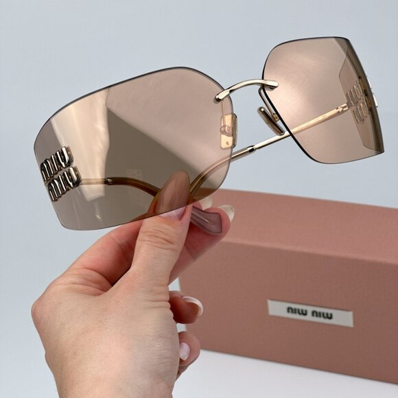 Miu Miu MU54YS ZVN20F BRAND NEW Sunglassses Pink Mirror Wraparound Rimless Women main image 8